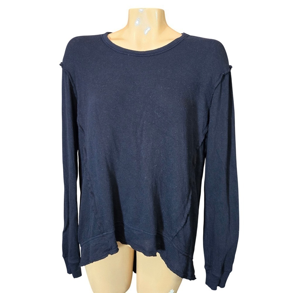 Wilt Black Long Sleeve Crossover Raw Hem 100% Cotton Pullover Top Size Small